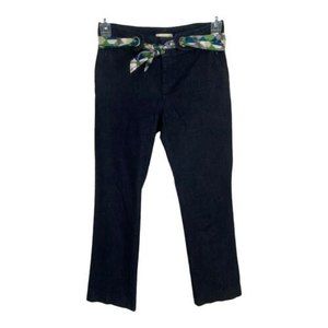 Anthropologie Womens Jeans Size 0 Crop Flare Black Sash Tie Waist Pockets Black